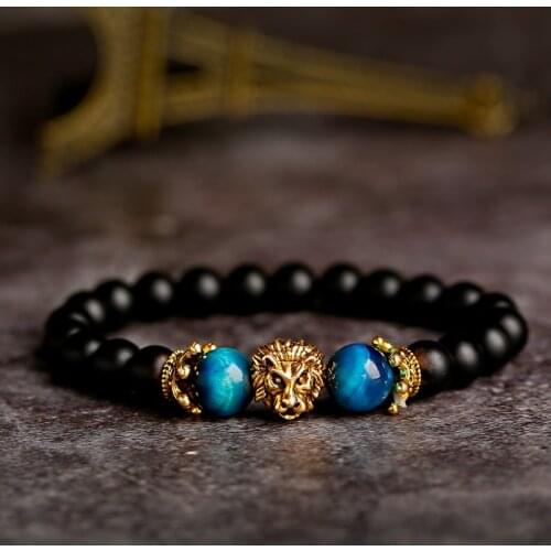 Classic Crown Lion Bracelet Men Fashion Tiger Eye Onyx Stone Handmade Beaded Charm Bracelet For Women Jewelry Pulsera Hombre