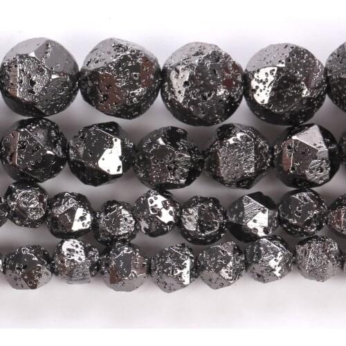 Natural Faceted Volcanic Stone Black Copper Hematite Beads Round Loose Spacer Beads for Jewelry Making Bracelet Diy 6/8/10mm