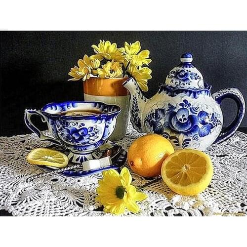 Tea set fruit Handmade Needlework Sets For Embroidery kits DIY Cross Stitch Kits Crafts 14CT Unprinted Home Decor wall Arts
