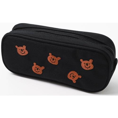 Embroidery Bear cute pencil case Kawaii stationery bag school Pencil cases for girls Student pen case big canvas pen bag gifts