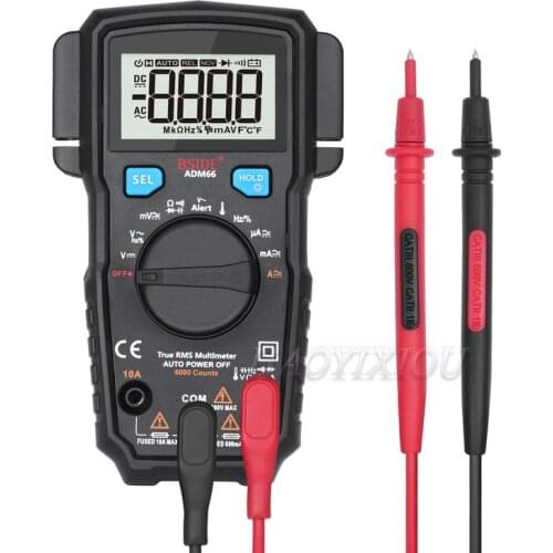 BSIDE ADM66 Mini True RMS Digital Multimeter Auto Range TRMS 6000 Counts DMM Dual Slot Capacitance ohm Hz Temp NCV Diode Tester