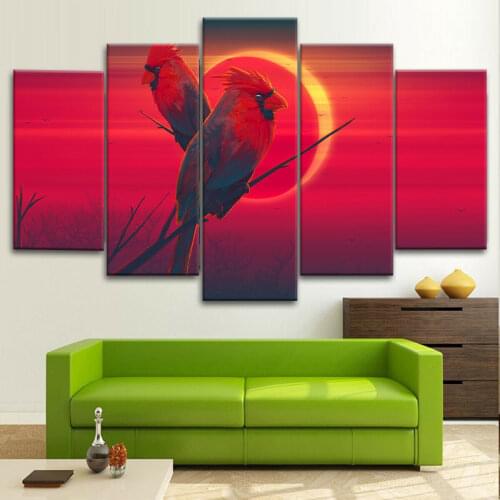 Home Wall Decor Canva Picture Art HD Print Red Birds Eclipse Abstract Posters Painting On Canvas for Living Room No Framed