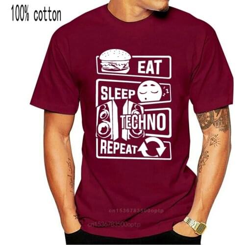Eat Sleep Techno Repeat Party Electronic Music T Shirt Short Sleeve Funny Casual Summer Style Crew Neck Personalized Shirt