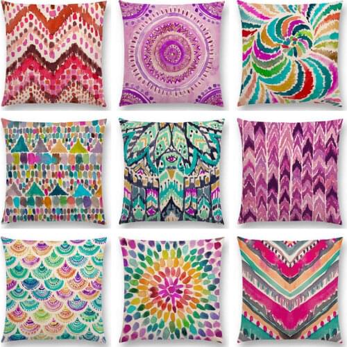 Hot Sale Watercolor Boho Mandala Waves Coral Camo Stripe Paisley Geometry Rainbow Prints Colorful Cushion Sofa Throw Pillow