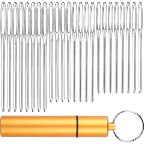 KAOBUY 24PCS Large-Eye Blunt Needles 3 Size Big-Eye Leather Hand Stitching Needles In Aluminum Waterproof Storage Tube