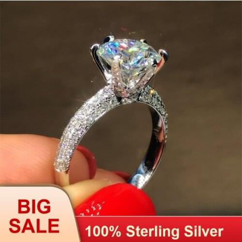 Classic Six claw 100% Soild Silver color ring sona 1ct AAAAA Zircon Cz Engagement wedding band rings for women jewelry