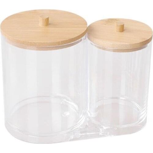 Makeup Cotton Pads Swab Storage Bin Cosmetics Organizer Box with Bamboo Cover H58C