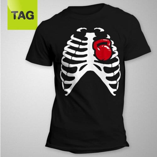 Hot New 2019 Summer Fashion T-SHIRT Tee Workout Kettlebell WOD HEART SKELETON Motivation Man Tee Shirt