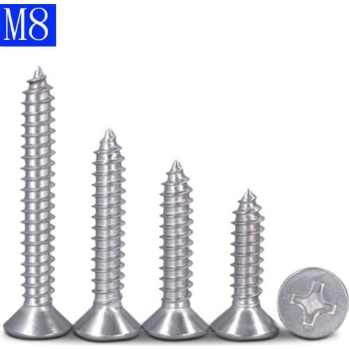 M8 304 Stainless Steel Flat Head Phillips Self Tapping Screws Wood Screws GB 846 DIN 7982