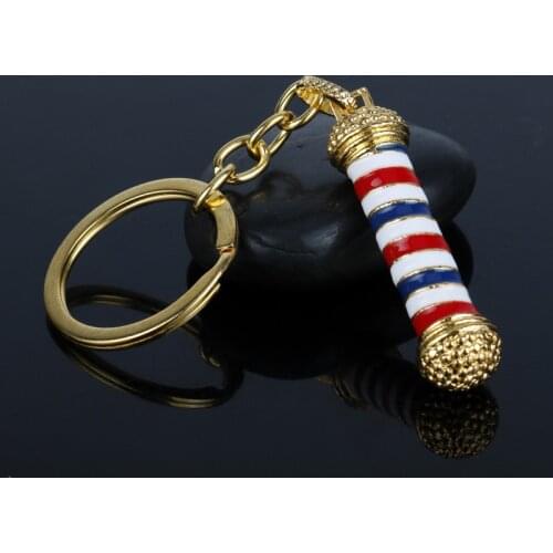 Fashion Jewelry Barber Shop Pole Keychain Hip Hop Barber Pole Keyring Pendant Men Women Accessories