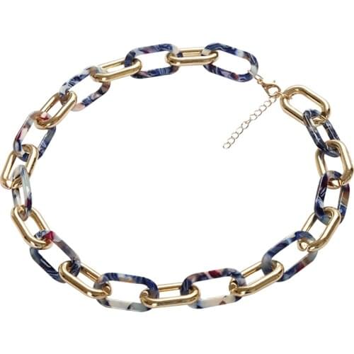 Fashion Acetic Acid Geometric Irregular Acrylic Choker Metal Buckle Splice Leopard Plate Short Necklace