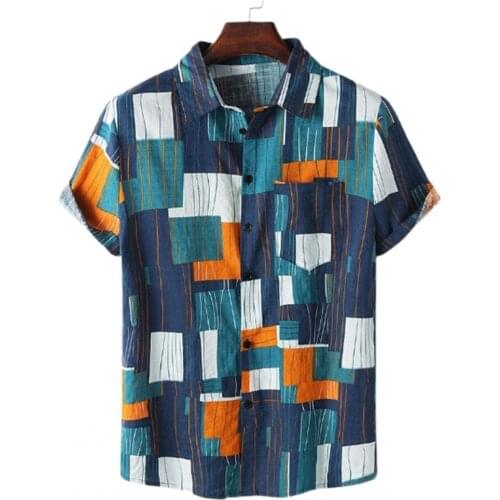 Men Shirt Plaid Print Short Sleeve Summer Lapel Short Sleeve Top for Vacation