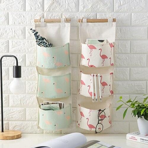 Flamingo Pattern Wall Mounted Wardrobe Hanging Storage Bag Sundries Jewelry Organizer Hang Wall Pouch Cosmetics Toys Organizer