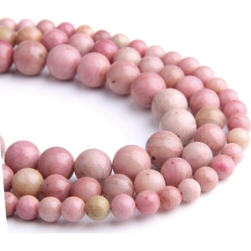 Natural smooth pink Rhodochrosite Rhodonite Stone beads pink Round spacer Loose Beads diy For Jewelry Making Bracelet handmade