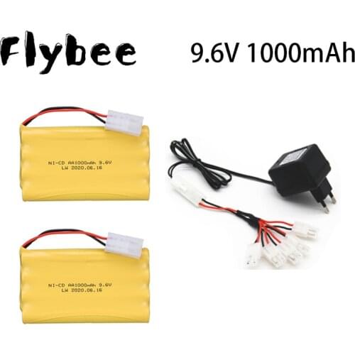 9.6v 1000mah Ni-CD Battery + Charger Set For Rc toy Car Boat Gun Tank Train Robot NICD AA 9.6v Rechargeable Battery Pack