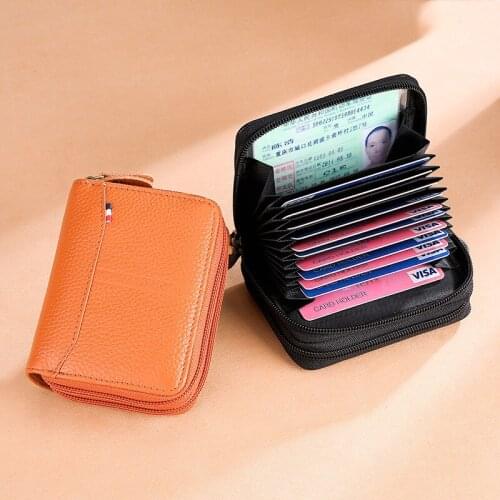 New Double-layer Card Holder Leather Lychee Pattern Large-capacity Coin Purse Card Holder Organ Card Holder Birthday Gift