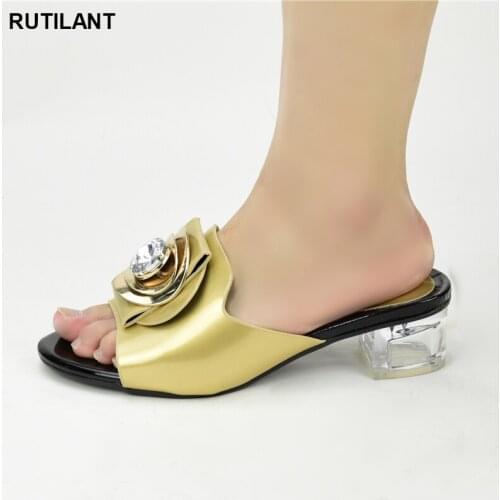 New Arrival Nigerian Pumps Rhinestone Slippers Sexy Peep Toe Party Shoe Elegant Fashion Casual Shoes Women Sandals Plus Size