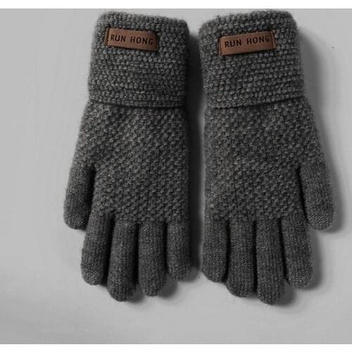 New Mens and Womens Winter Woolen Gloves Thickened and Velvet Knitted Wool Warmth Riding Mens and Womens Touch Screen Glove