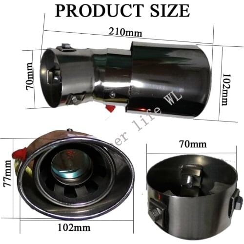 New Catch Eyes Bend Pipe Inlet 70 mm Spray Fire Tubes Muffler With Light Universal Exhaust Tips Curved Flat outlet 4 Colors