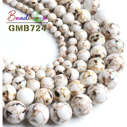 Wholesale White Shell Turquoises Stone Round Loose Beads For Jewelry Making Bead Diy Bracelet Necklace Size 4 6 8 10 12mm 15