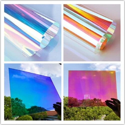 SUNICE Chameleon Window Film Rainbow Effect Iridescent Clear Film Holographic Vinyl Self-Adhesive Solar Film Glass Decoration