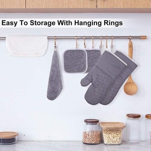 4pcs Kitchen Oven Mitts Pot Holders Sets 500℉ Heat Resistant Silicone Roaster Gloves Terry Mittens Anti-Slip Tools Baking BBQ