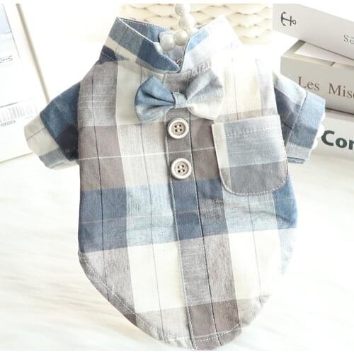 Bow Tie Shirt Pet Dog Clothes Plaid Shirts Clothing Dogs Super Small Costume Thin Chihuahua Print Summer Blue Boy Mascotas