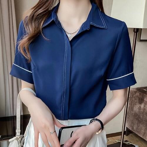 Fashion Shirt Women 2021 Summer Tops Short Sleeve Office Casual Shirts White Woman Clothes Button Chiffon Blouse Chemisier Femme