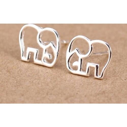 Genuine 925 Sterling Silver Jewelry Lucky Open Hollow Elephant Shape stud earrings Animal Jewelry 7MM*8MM GTLE466