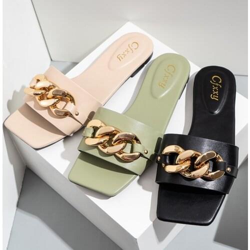 Womens Slippers Flat Shoes Chain Sandals Casual Slides Sendale Woman Summer Flip Flops 2021 Fashion Slip-on for Designer Sabot