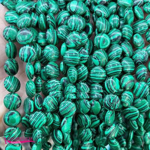 Synthesis Green Malachite Stone Loose Beads High Quality 10mm Smooth Flat Coin Shape DIY Gem Jewelry Accessories 38Pcs a3668
