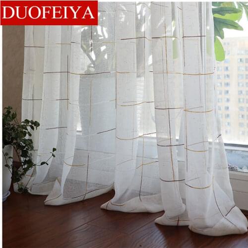Plaid Gauze Modern Sheer Curtains Bedroom Balcony Living Room Versatile Color Lattice Window Screen Flax Fabric Tulle Fashion
