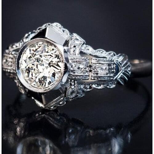 Vintage Hollow Carved Flower Ring For Women Female Retro Round Zircon Ring Wedding Band Engagement Ring Party Jewelry anillos