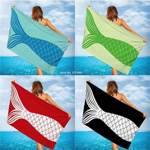 Stylish Mermaid Fish Tail 3D Digital Print Absorbent Bath Towel Bathroom Outdoor Microfiber Quick Drying Beach Towel