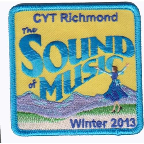 Embroidery sound music logo, factory direct sales OEM services, competitive price, with 50pcs MOQ,100pcs/lot, free shipping