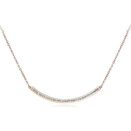 JeeMango Fashion Jewelry Bending Piece With Full Crystals Silver & Rose Gold Color Necklaces For Women Chirstmas Gift N18079