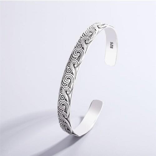 Sole Memory Retro Spray Wave Personality 925 Sterling Silver Female Resizable Bracelets SBR305