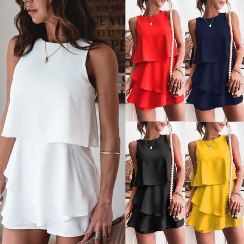 Lugentolo Summer Rompers Women New Casual Layered Irregular Bodysuit Sleeveless Round Neck Sexy Jumpsuits for Women