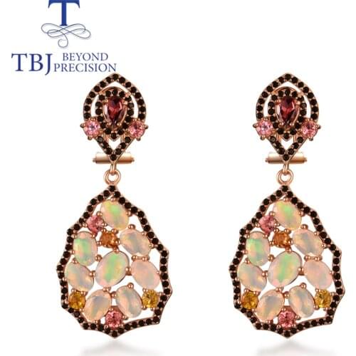 TBJ,Brazil Colorful opal earring natural Ethiopia gemstones shinning tourmaline gemstone fine jewelry 925 sterling silver