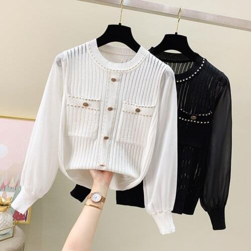 2021 spring autumn button knit sweater women sexy hollow out loose sweater for women top female knit top women