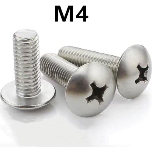 100PCS M4x4/5/6/8/10/12/14/16/18/20/25/50mm Crosss recessed mushroom screws TM 304 stainless steel Truss screw phillips screws