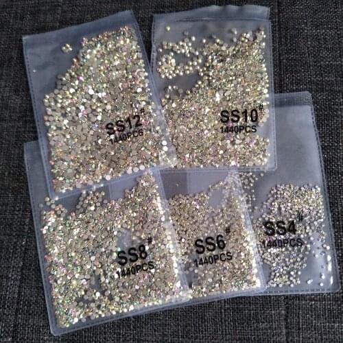 1440PCS AB clear Crystals Glass Rhinestones for Nail Art Decorations 3D Glitter Gems Strass Nails Accessoires Stone 1.3mm-4.0mm
