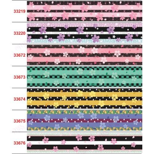 16mm-75mm Japan Cartoon Ghost Series 3 Cherry Blossom Printing Grosgrain/Elastic Ribbon DIY Hair Accessories 50 Yards/Roll
