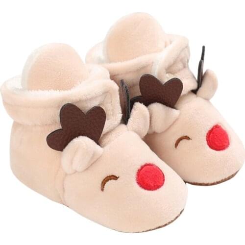 2020 Chirstmas Unisex Baby Fleece Booties Newborn Boys Girls Cartoon Plush Cotton Shoes Soft Sole Warm Winter Infant Slippers
