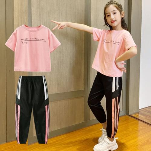 2020 Summer Kids Girls Clothes Set Teenager Kids Short sleeve t shirt + Pants Childrens Tracksuit 5 7 8 9 10 11 12 13 14 years