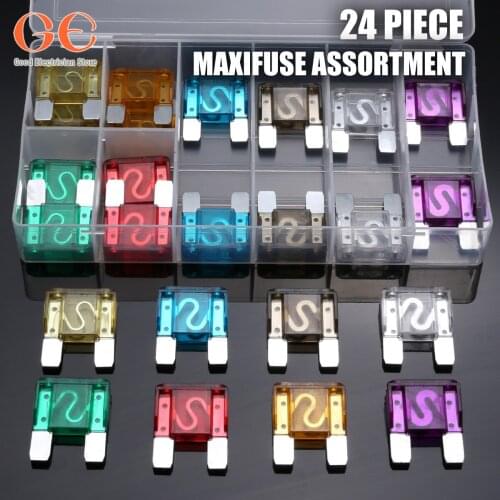 24pcs 8 Kinds Car Truck RV Electrical Fuse Kit Big Maxi Blade Fuse Assortment Set 20A-100A for Auto Car Suv Home fuse holder