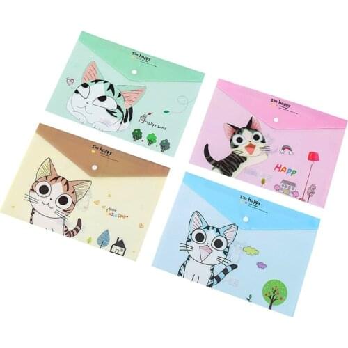 24 pcs/lot Cartoon Cat A4 File Holder Cute Press Document bag Pencil Case Stationery gift office school supplies