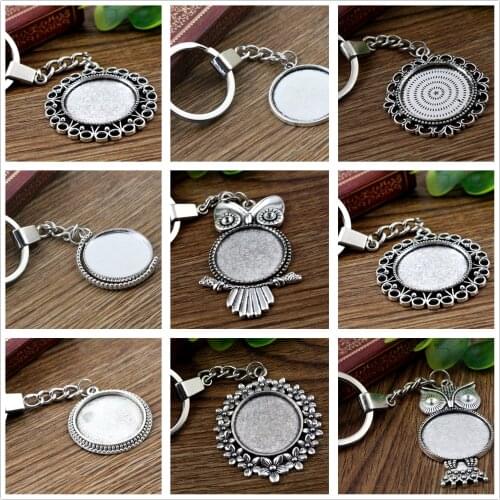 25mm Inner Size 9 Style Antique Silver Plated Cameo Setting Base;Handmade Cameo Setting, Metal Key Chains Accessor
