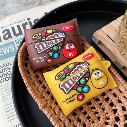3D Cute M Bean Chocolate Food Case For Airpods 1/2 Soft Silicone Earphone Headphone Cover For Apple Airpods pro Case