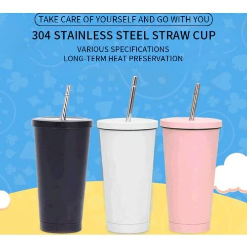 Stainless Steel Coffee Mug 500ml Mug With Lid Beer Mugs For Tea Cup Metal Cup Drink Straw Drink Straw Travel Cups